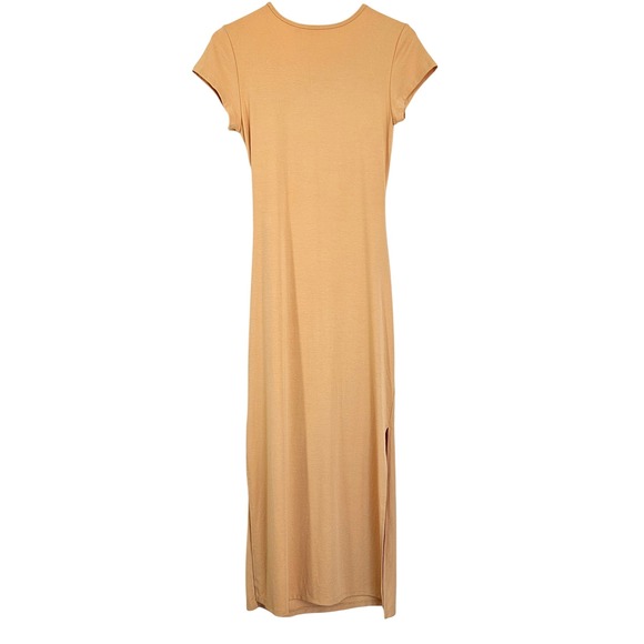 Wilfred Aritzia Fortune Side Tie Midi Dress Apricot Yellow Short Sleeve Slit Med - Picture 11 of 16